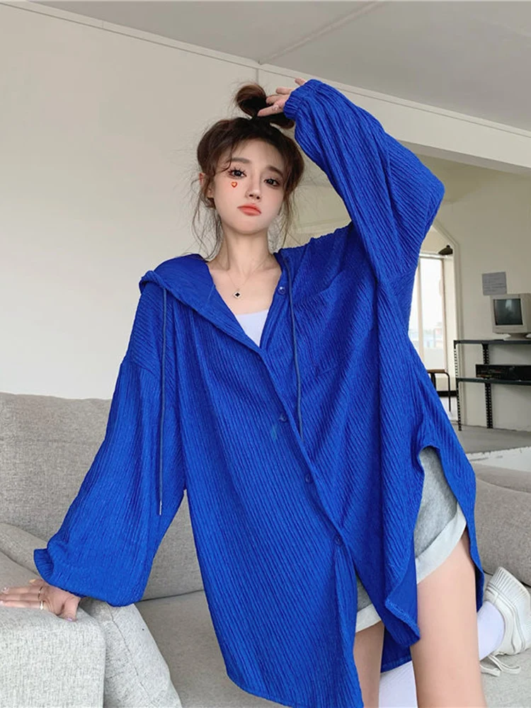 Zoki Lazy Wind Oversize Sun-Proof Shirt Women Casual Korean Hoodies Tops Long Sleeve Loose Preppy Style Summer Blouse Coats New