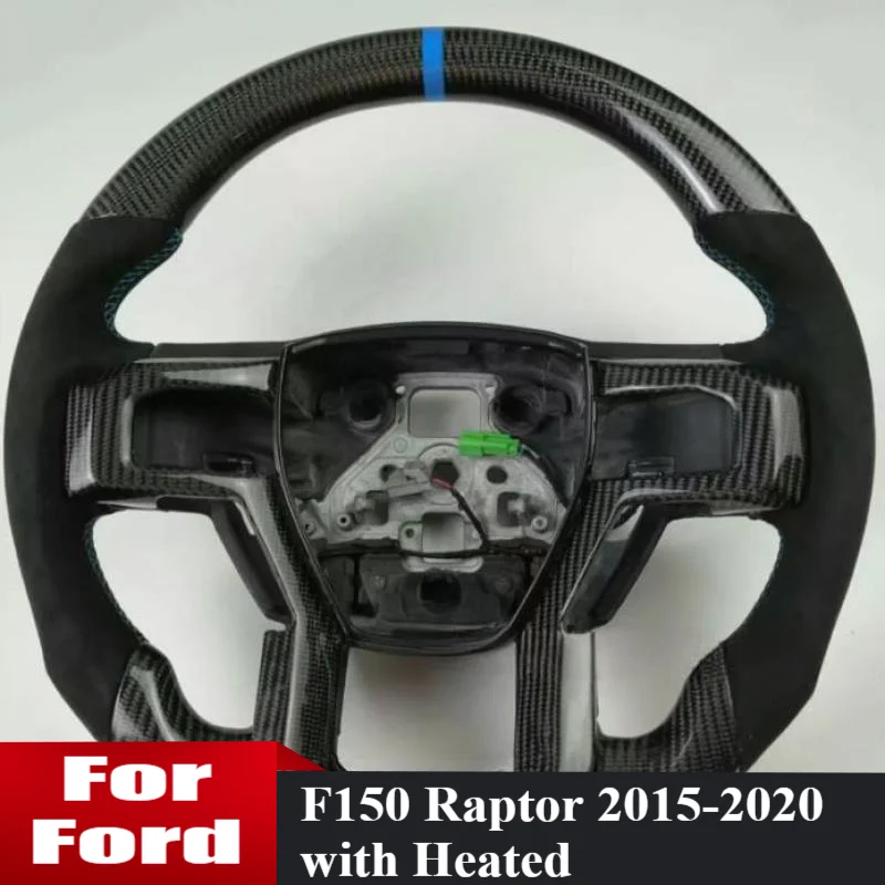 

Руль с подогревом из углеродного волокна для Ford F150 Raptor 2015-2020, автомобильный руль с функцией подогрева, перфорированная кожа
