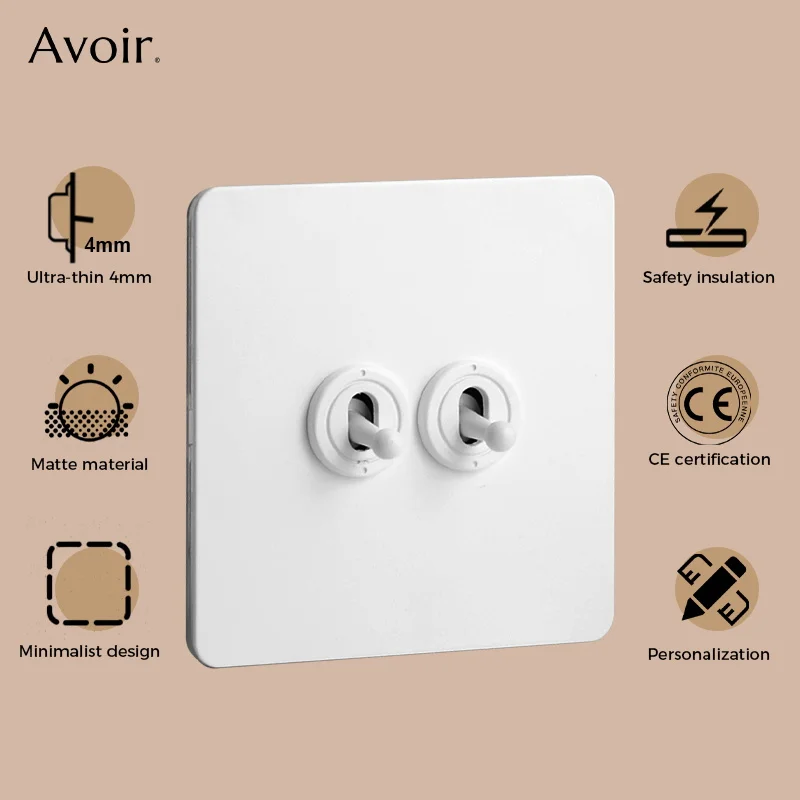 Avoir Matte White Toggle Switch Vintage Button Switch With Light UK Dual Outlets 1-4 Gang 2 Way Brass Lever Sockets And Switches