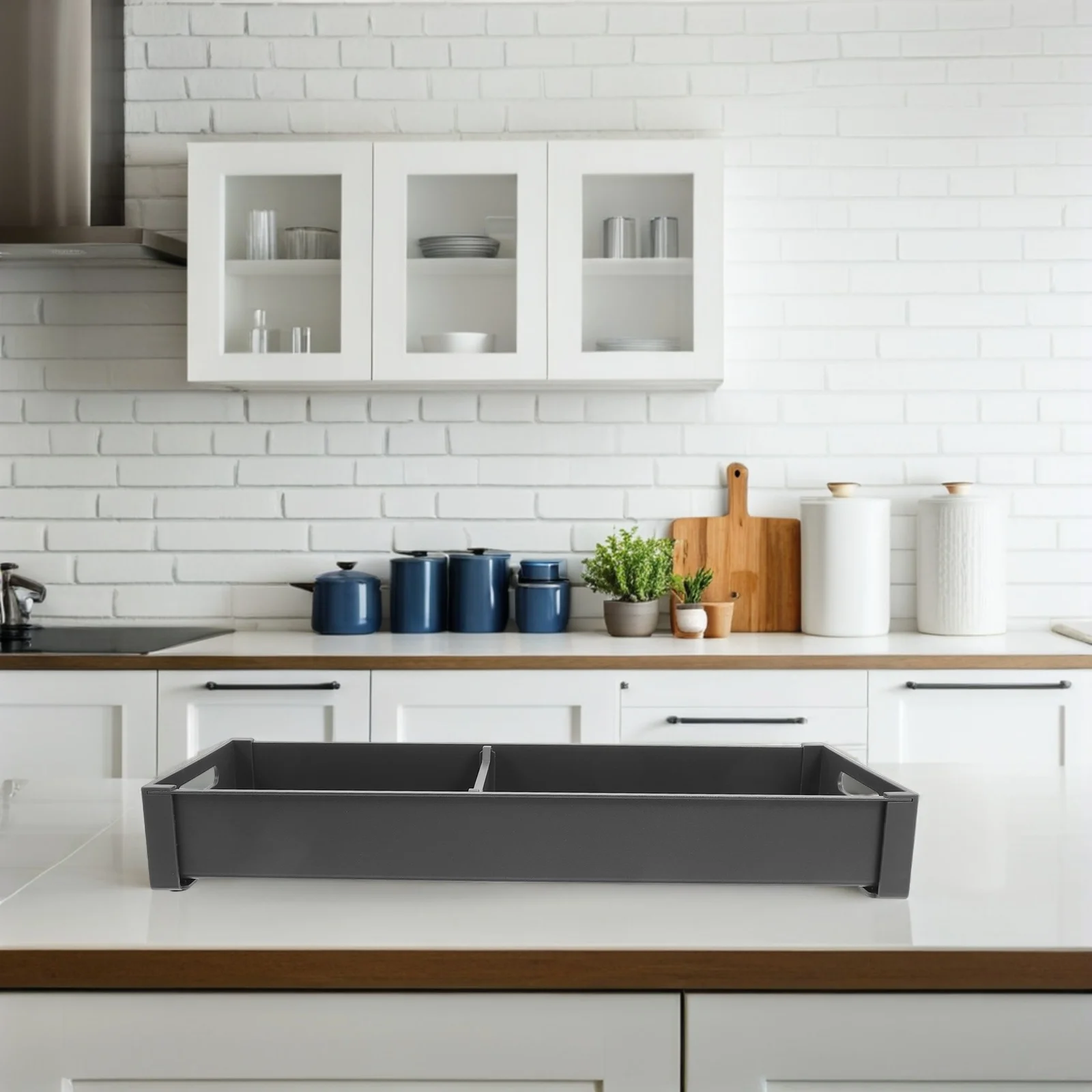 

Kitchen Drawer Organizer Adjustable Storage Tray Dark Grey Aluminum Cutlery Holder Maximize Space utensil tray kitchen utensils