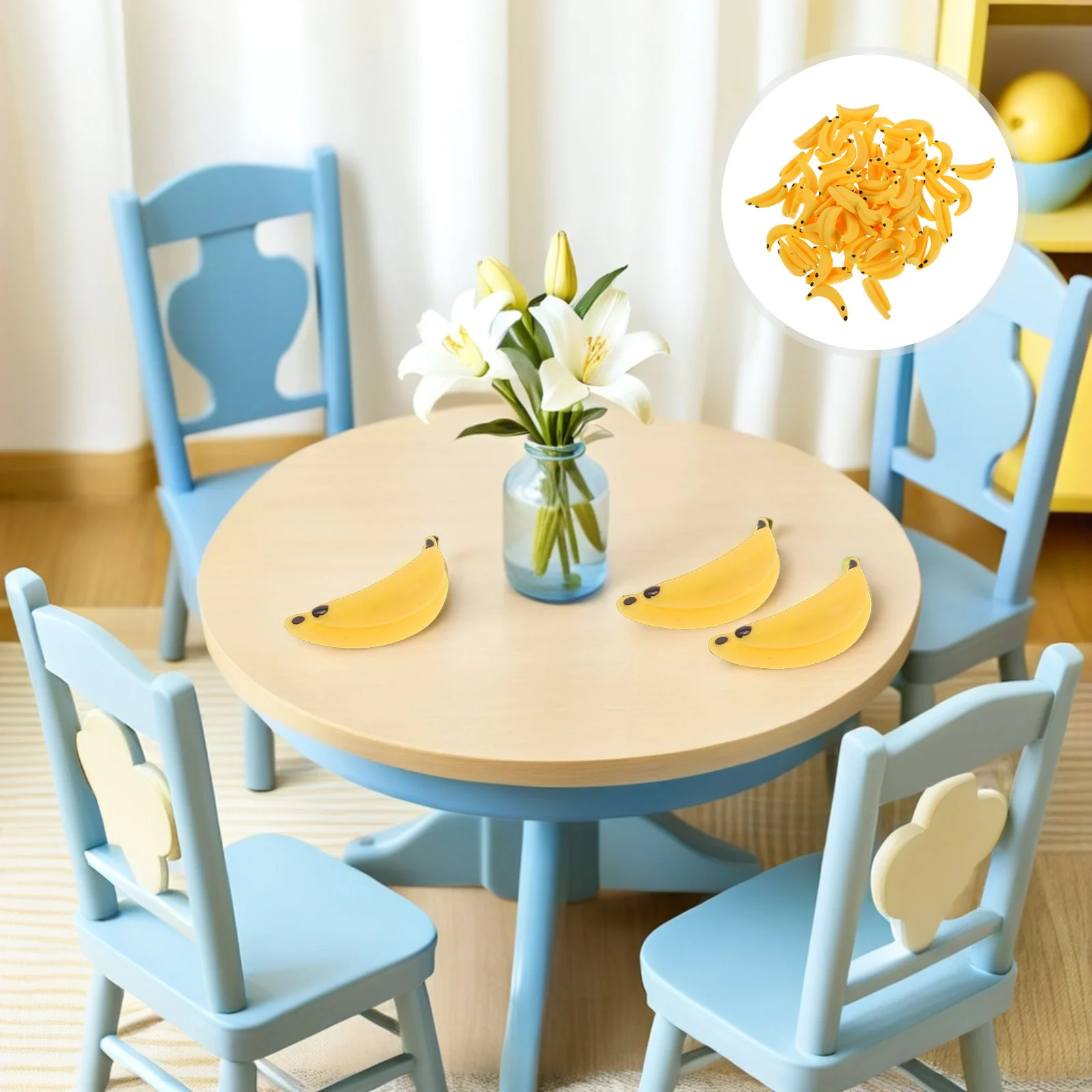 

100pcs Simulated Banana Realistic Artificial Banana Mini Faux Fruit Decor For Diy Scene Layout Pretend Food Landscape Ornament
