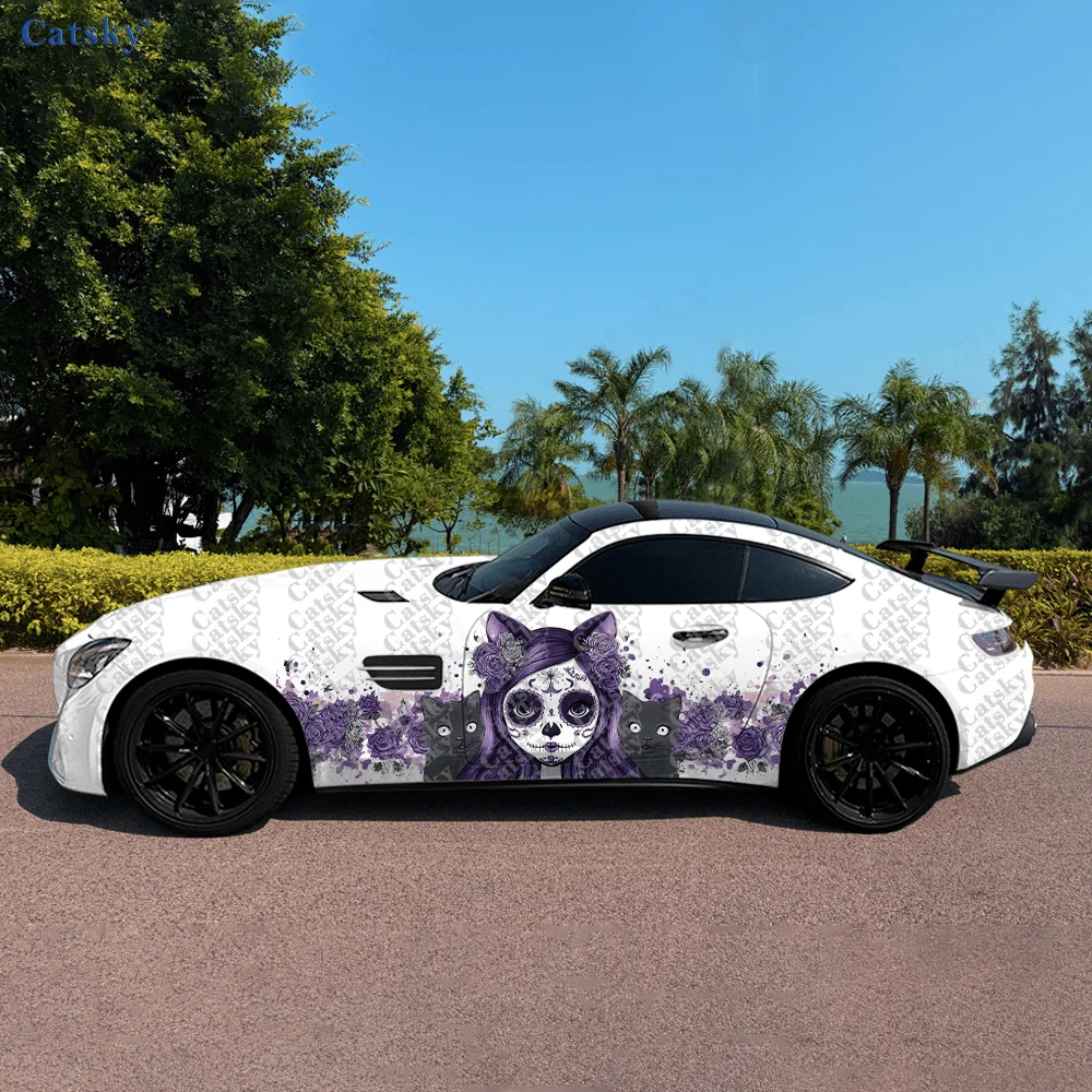 

Purple Cat Skull Art Car Side Sticker Decoration,PVC Waterproof Scratch Resistant Decal,Car Protection,Auto Accessories Gift