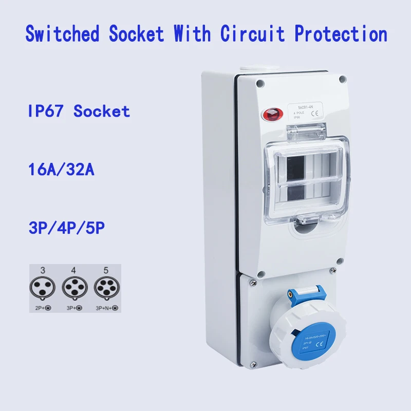 IP67 Electrical  Switches CEE Socket With Miniature Circuit Breaker Protection IP66 Waterproof Lockable Distribution box