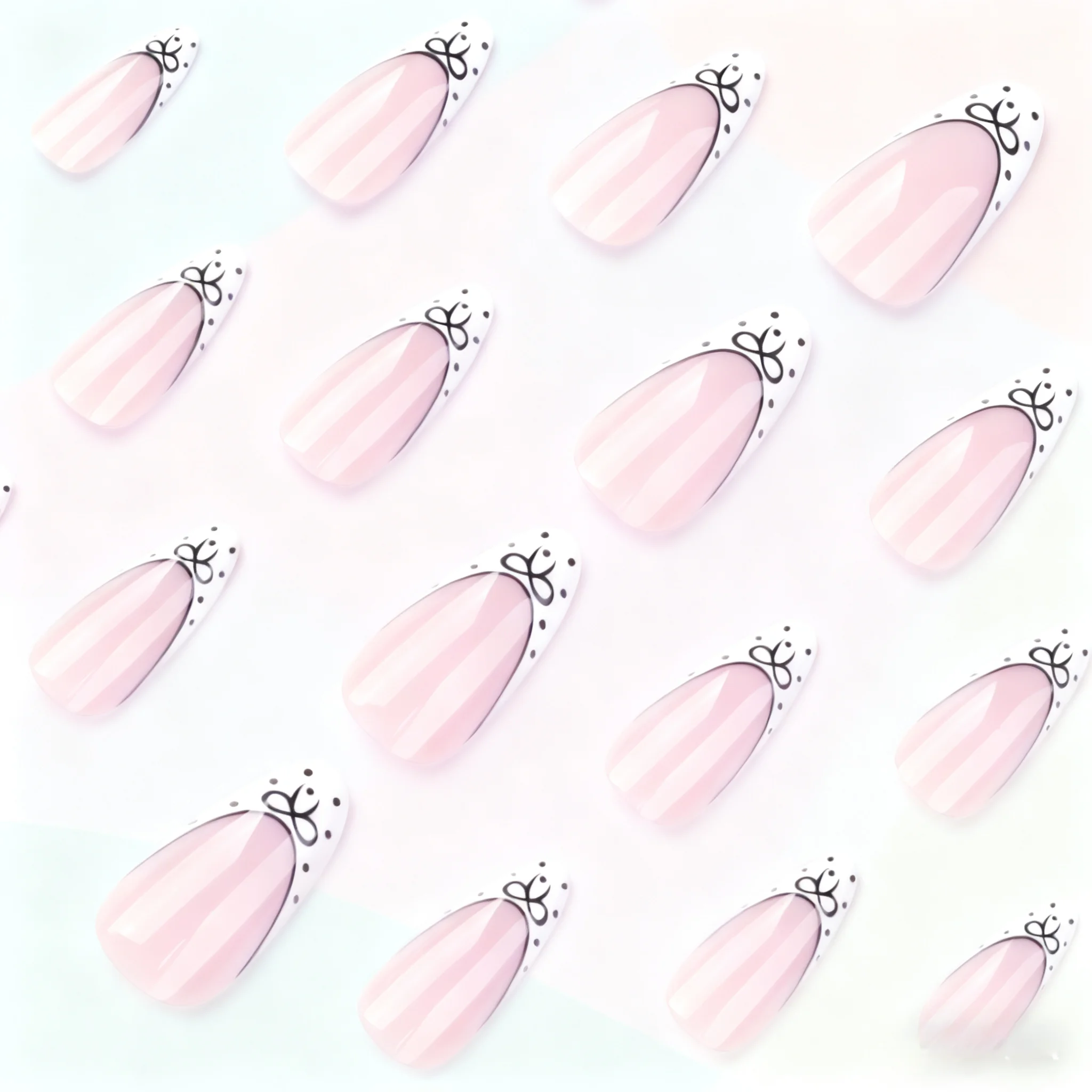 24 szt. Średniej Długości Sztuczne Paznokcie Migdałki Proste Białe Francuskie Paznokcie z Kokardką Modne Naklejane Paznokcie Gotowe Zestawy do Manicure