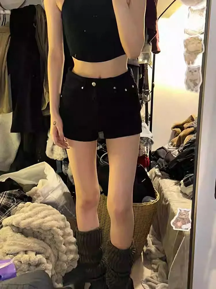 

Американские Y2K Spicy Girl Millennium Sle, шорты для женщин, большие размеры, ретро, с высокой талией, утягивающие джинсовые брюки трапециевидной формы, модные