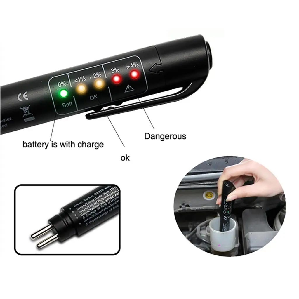 LED Tester Automotive Brake Fluid Oil Quality Check Pen Compact Universal Testing Tool for Vehicles