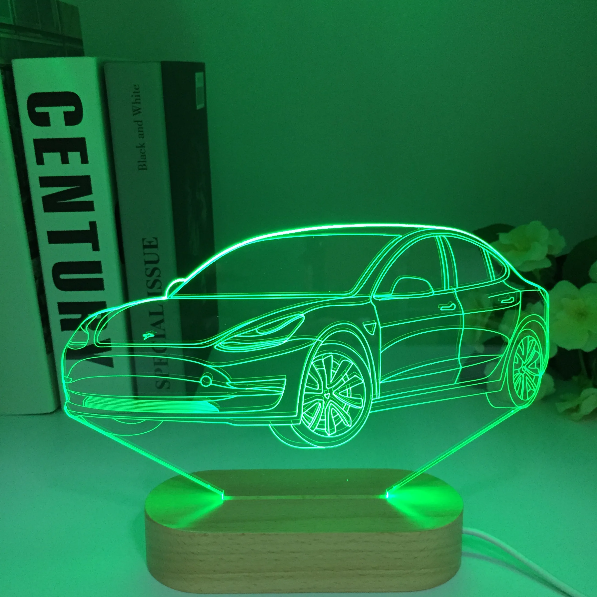 

Wooden Model 3 Changing Led Night Light 3D Car Modelling Luminarias Modern Bedroom Atmosphere Desk Lamp Usb Decor Kids Gifts