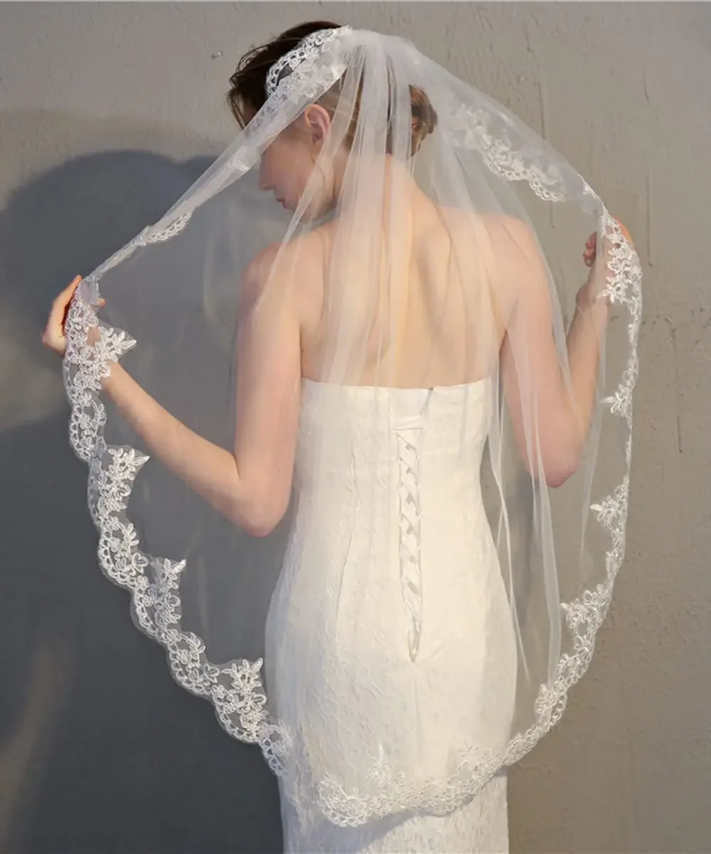 Hochzeit Schleier für Frauen Elegante Braut Tüll Schleier mit Kamm 1 Tier Spitze Haar Zubehör für Bräute 2023