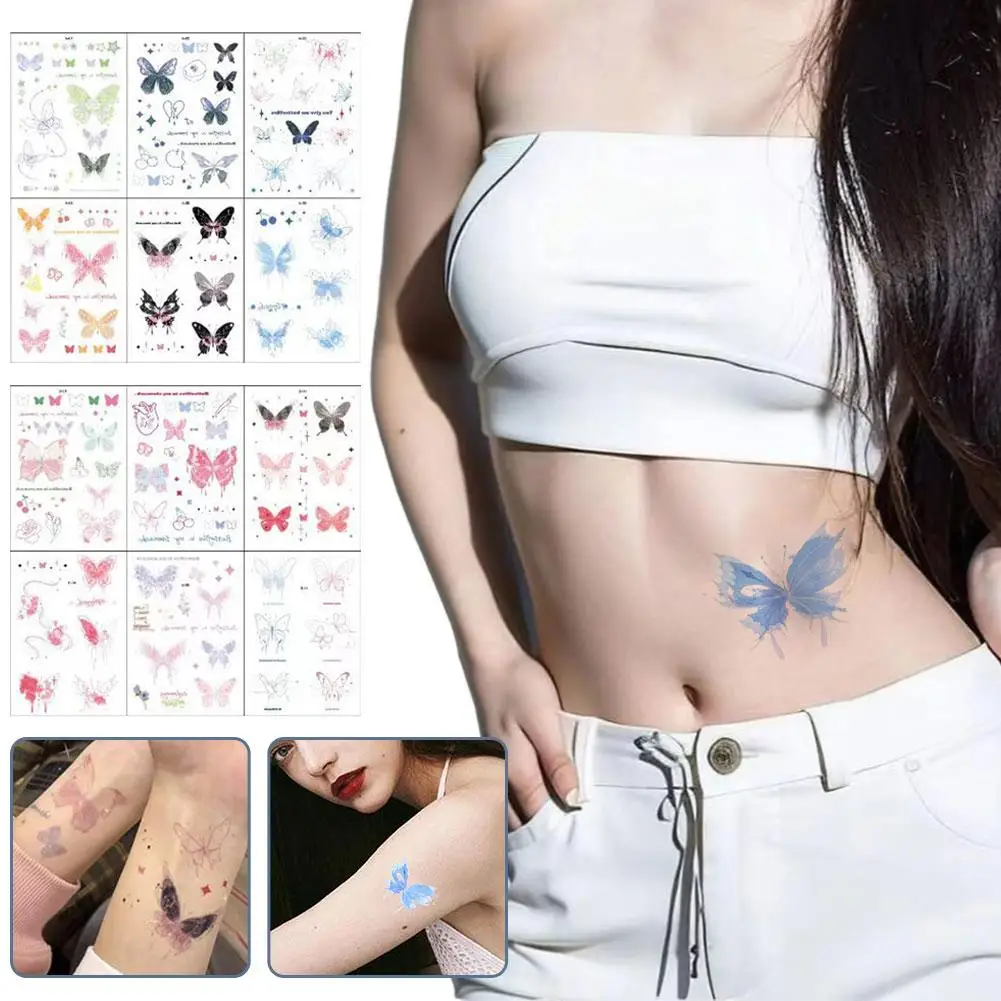 Wasserdicht Rosa Schmetterling Temporäre Tattoo Aufkleber Aufkleber Dekoration Frauen Selbstklebende Kunst Körper Tattoo Make-Up Lange Las Z9V3