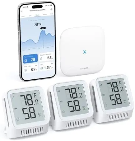 

X-Sense WiFi Temp & Humidity Monitor with App Alerts, 3 Sensors + Base, Free Data Export – Indoor Digital Meter