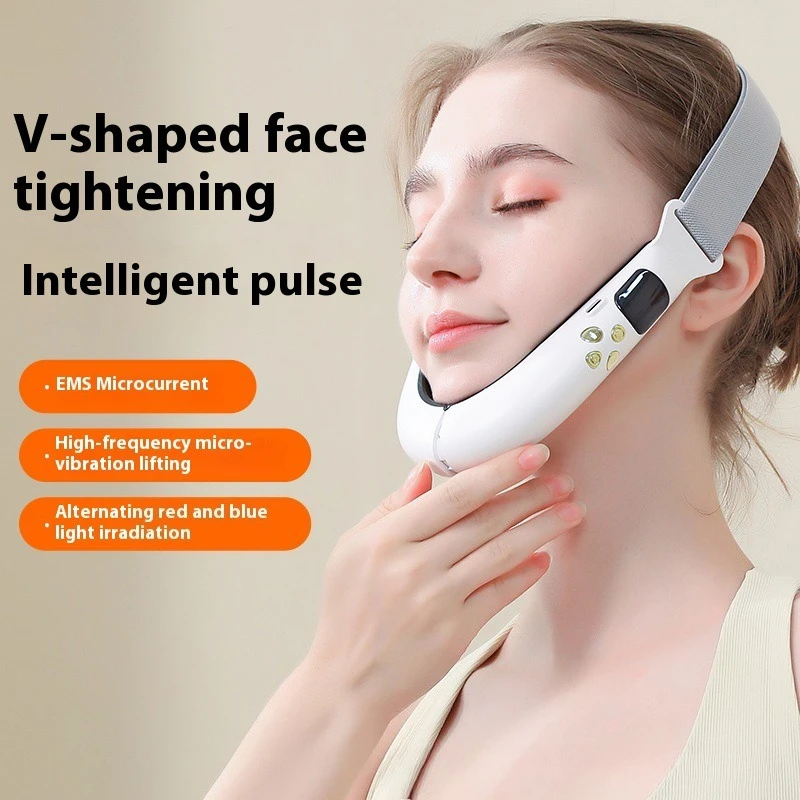 أداة تجميل الوجه الكهربائية على شكل حرف V - مدلك الوجه مكركرنت EMS، مخفض الذقن المزدوجة وأداة شد الوجه