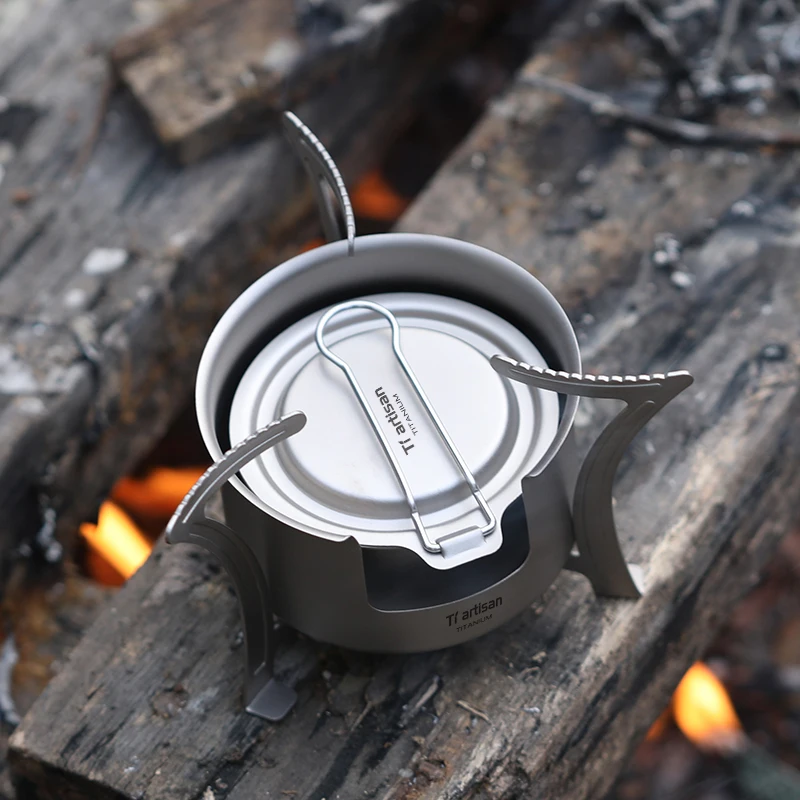 Titanium BBQ Stove Lightweight Folding Wood Stove Pocket Stove with Mini Alcohol Stove for Outdoor Camping Cooking Picnic WS065