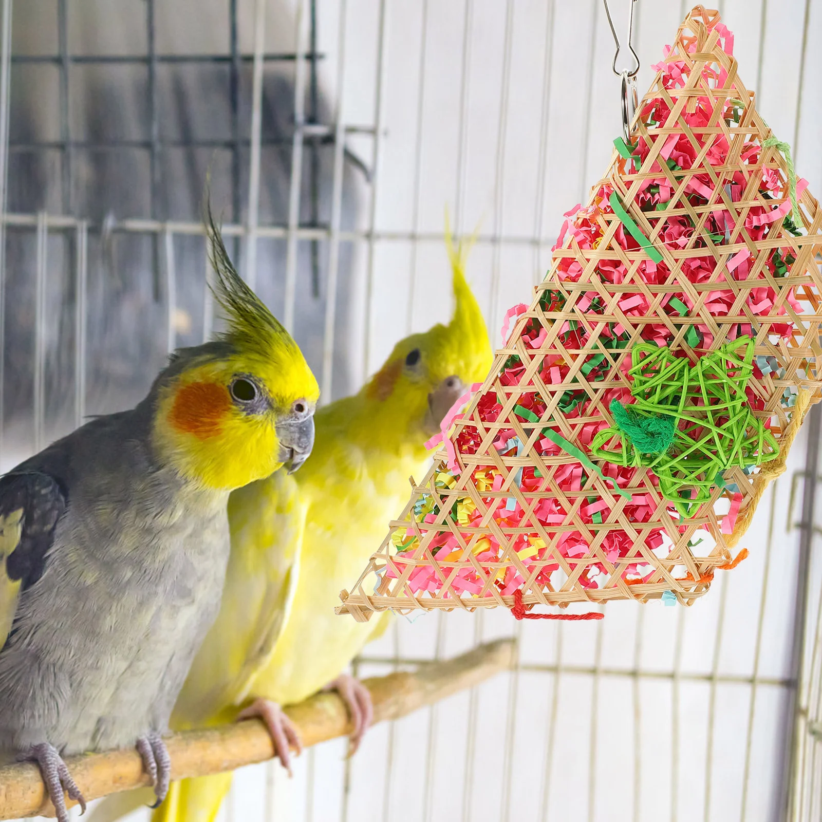 

1Pc Parrot Biting Toy Paper Strips Chewing Toy Bamboo Weaving Bag Toy Cage Hanging Accessories for Pet Birds