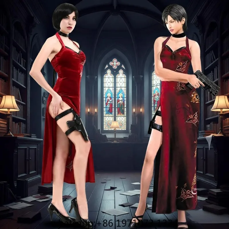 Ada Wong Cosplay Dress Uniform Halloween Christmas Costume Women Red Lace Cheongsam Lingerie Suit Movie Secret Service Outfits
