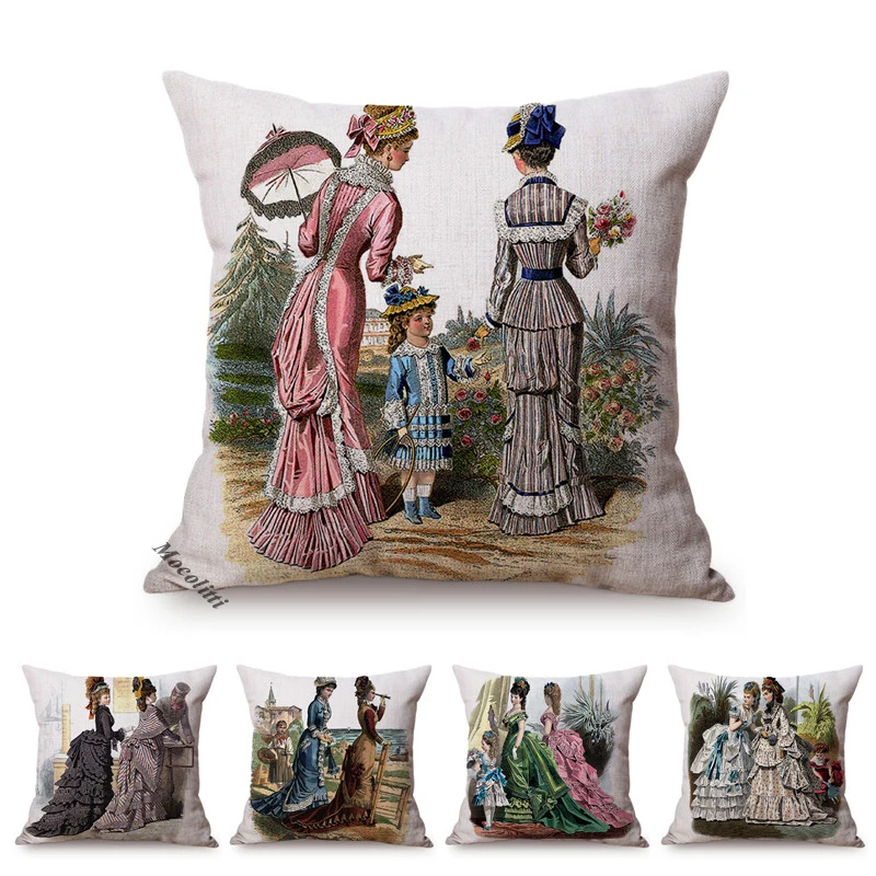 Victoria Era Elegant Lady Duchess Princess European Royal Court Decoration Art Sofa Cushion Cover Car Chair Throw Pillow Case