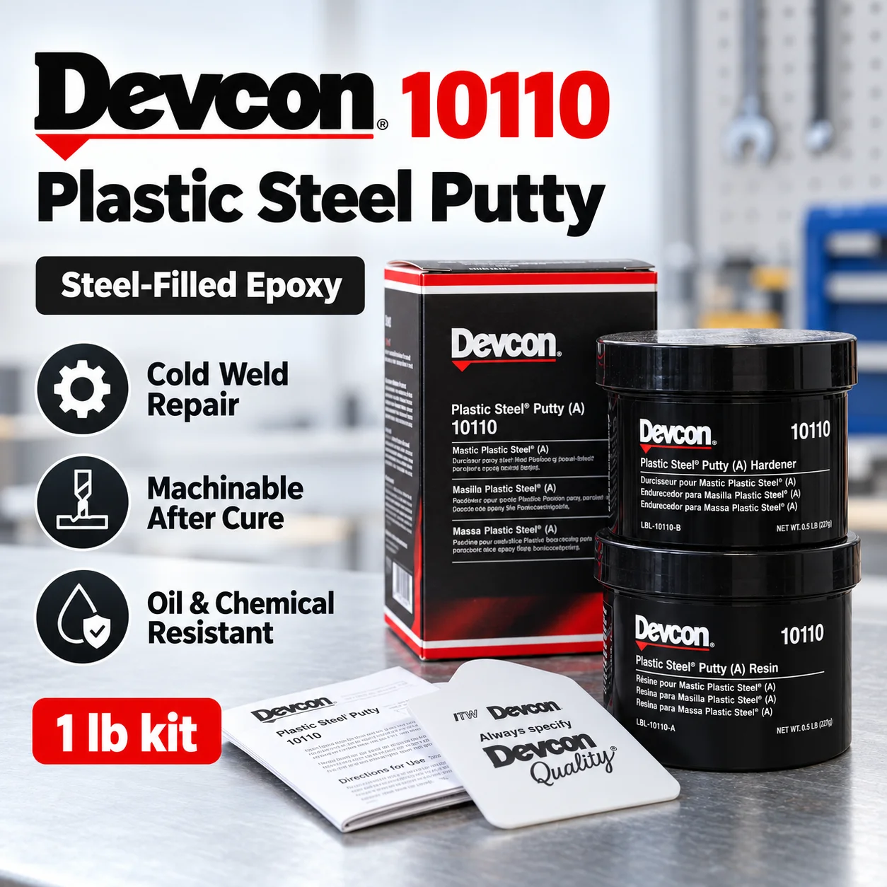 Devcon 10110 Plastic Steel Putty Epoxy Metal Repair Adhesive Steel Filled Cold Weld Compound for Metal Concrete Machinery Repair