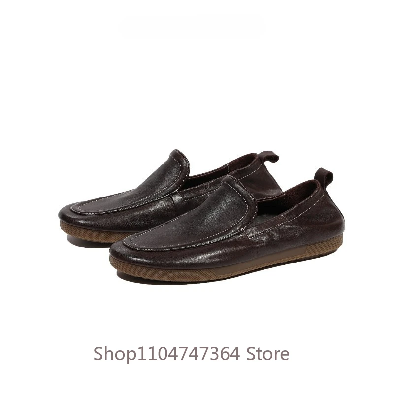 

High End Genuine Leather Loafers Men's Shoes Soft Soled Handmade Casual Breathable Spring Summer Dress Work Shoes Male Flats