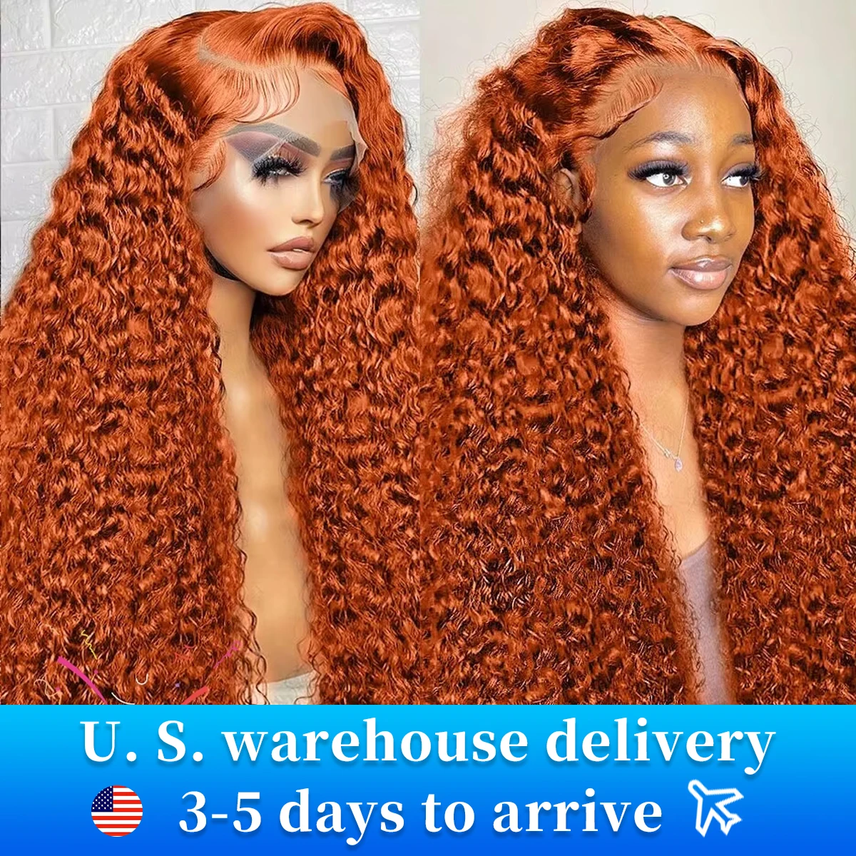 Perruque Lace Front Wig Deep Wave brésilienne naturelle, cheveux bouclés, 13x6, 13x4, #350, 30 pouces, vidéo orange adt, pour femmes