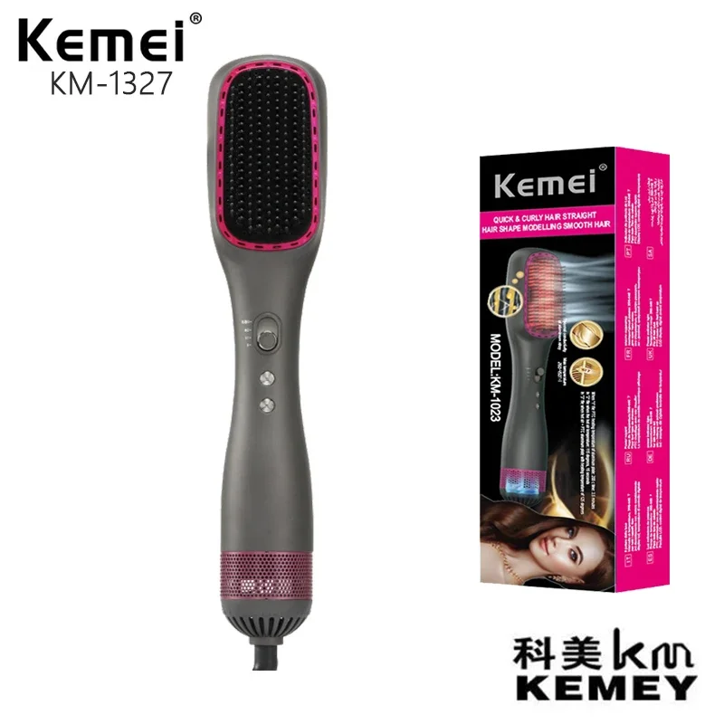 

3 Gear Multifunctional Hair Dryer Comb Kemey KM-1327 Rapid Heating 450w Blow Hot Air Fancy Hair Dryer Brush Hair Treatment Home