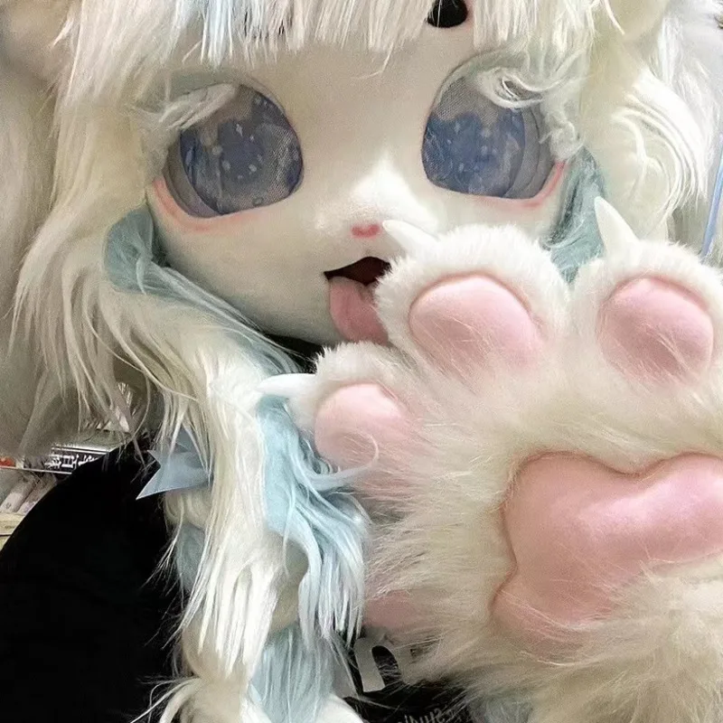 Furry Paws Cosplay Costume Fursuit Feet Paw Gloves Cat Nail Claws Plush Kawaii Anime Wolf Dog Fox Paw Fluffy Mitten For Adults