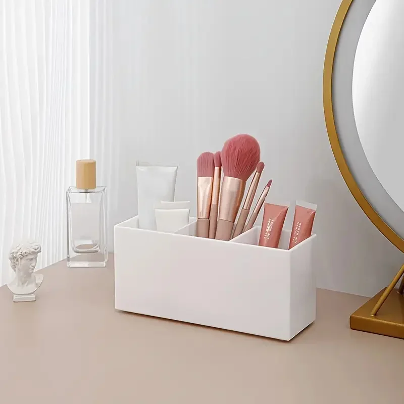 3-Slot Acrylic Makeup Brush Storage Box, Countertop Cosmetic Organizer