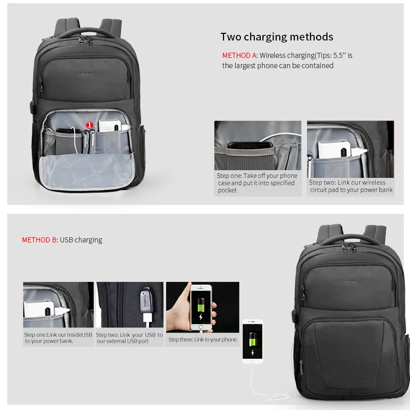 Lifetime Warranty Male Travel Backpack For Men 14 15.6inch Laptop Backpack Men Wireless/USB Charging  Backpack For School Bags