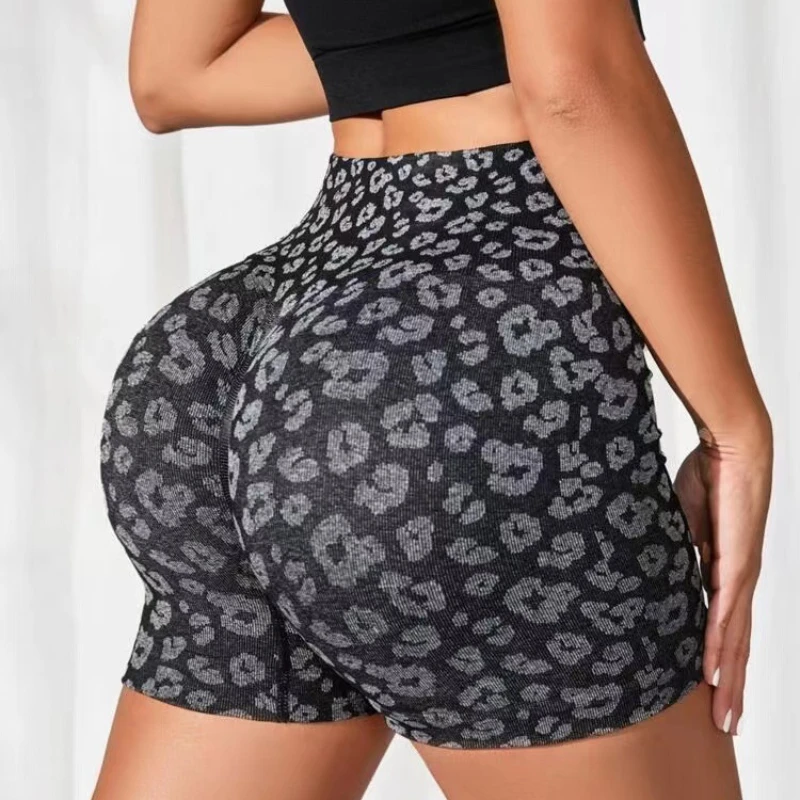 Leopard Yoga Fitness Shorts nahtlos gestrickte Shorts hohe Taille elastische Butt Lift Gym Running Mode Drei punkt hose für Frauen