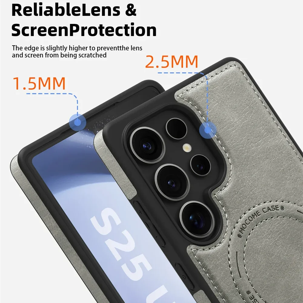 Business Leather Stand Holder Magnetic Case For Samsung S25 S26 S23 S24 Ultra Plus S24FE for Magsafe Wireless Charging Cover