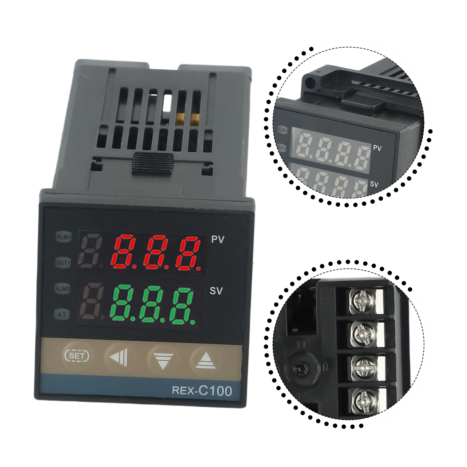 

REXC100 AN Temperature Controller Set SSR 40DA K Thermocouple Probe Proportional Bands Integral Time Derivative Time