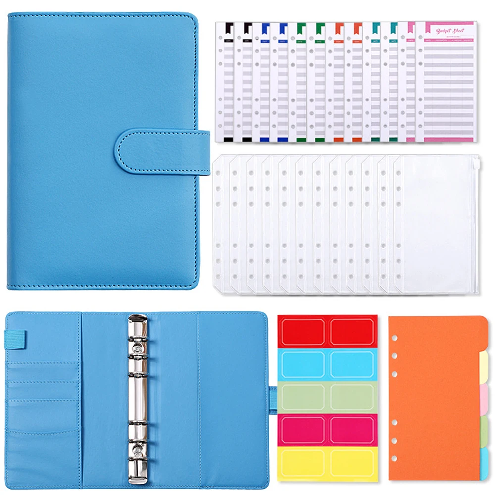 A6 Budget Binder Notebook for Save Money Organizer Planner for Cash 8 Zipper Envelopes 2 Stickers in one Saving Binder Wallet