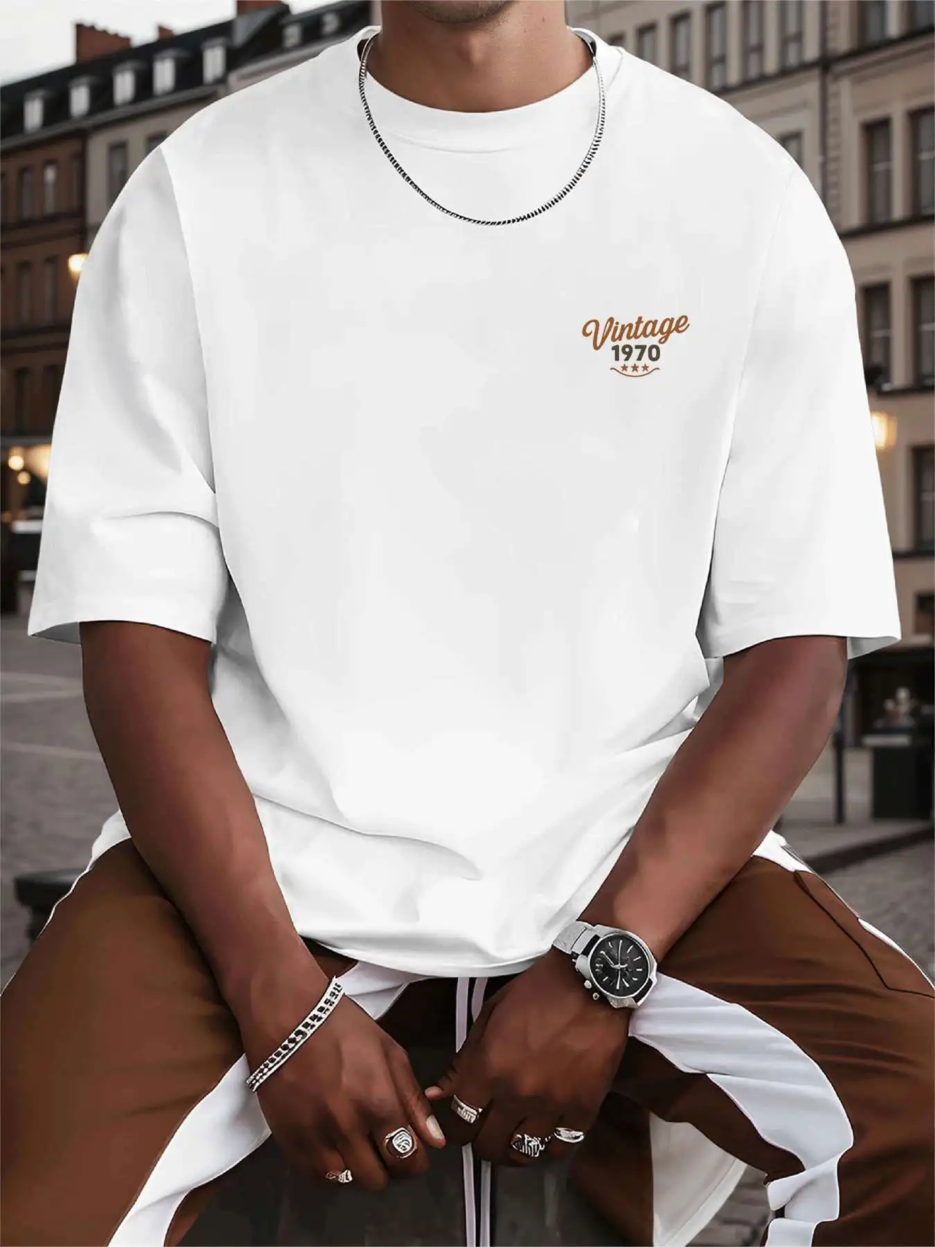 خمر 1970s الجرافيك المحملة موضة تي شيرت مطبوع الرجال 220 جرام جديد الصيف الرياضة موضة مطبوعة القطن الخالص قصيرة الأكمام تي شيرت #3