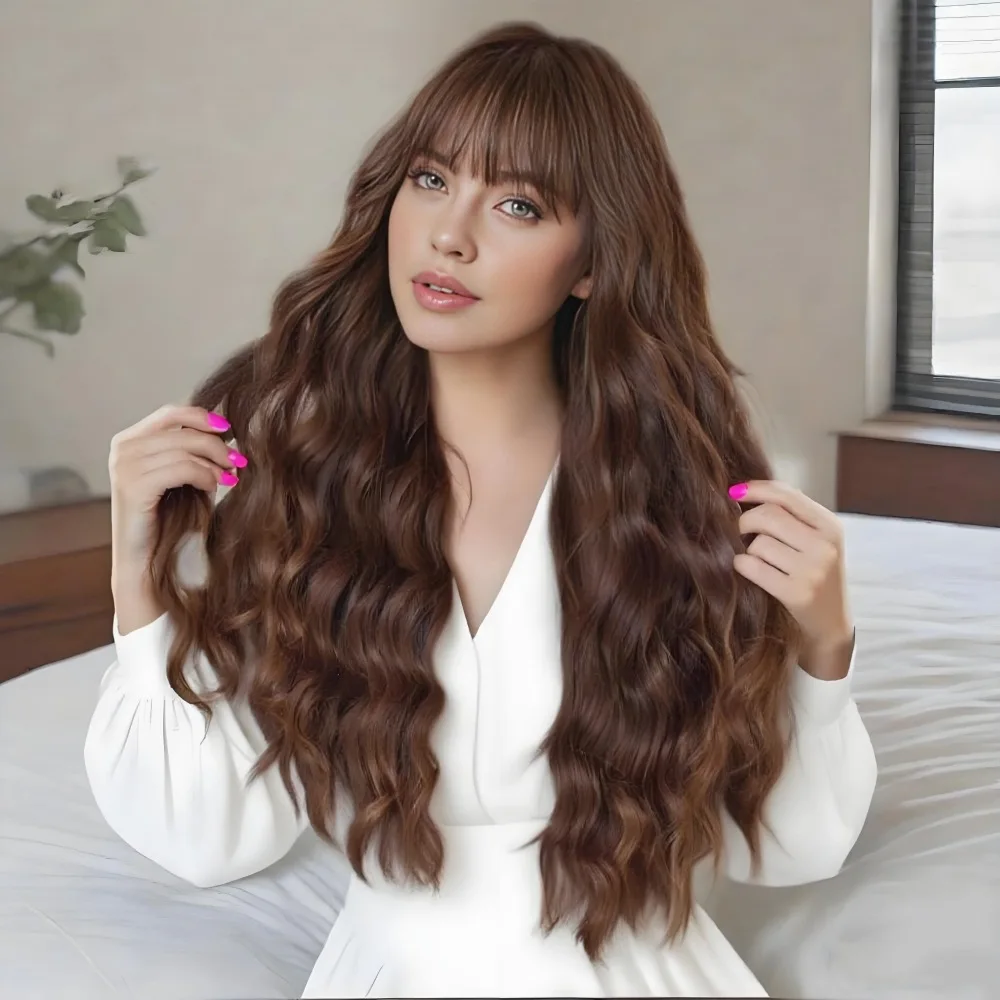 

Накладка на голову из высокотемпературного волокна, женская, длинные вьющиеся волосы, натуральные реалистичные шерстяные локоны, эффект мгновенных локонов, крупные волны