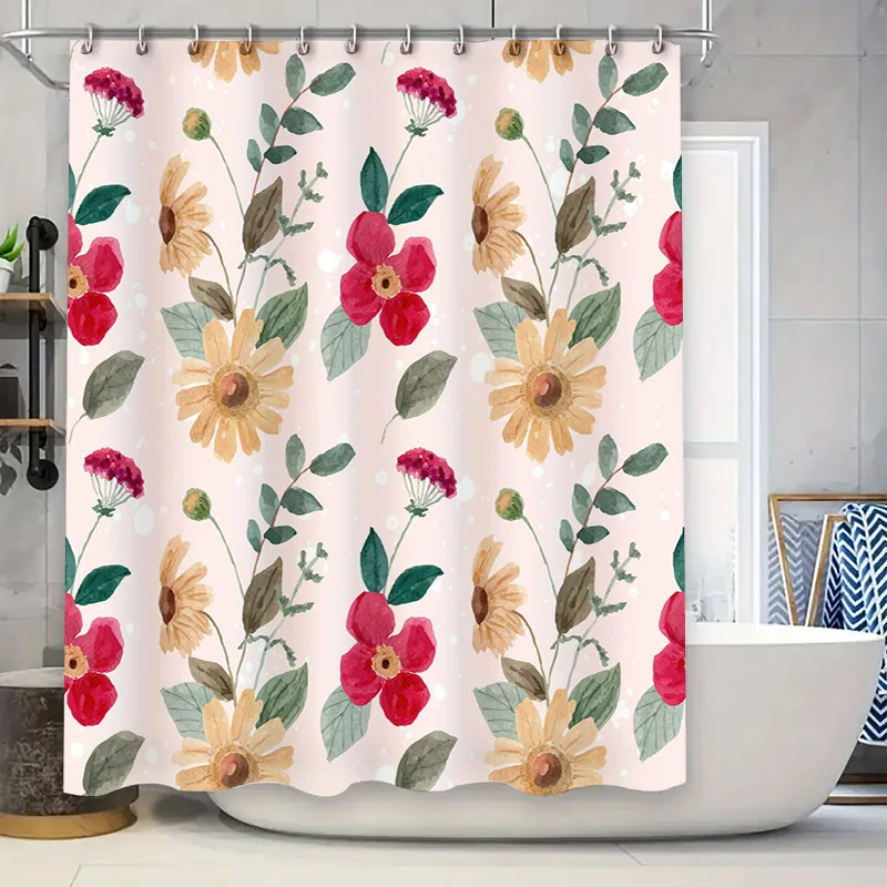 

Яркая садовая занавеска для душа с цветочным принтом, розовая зелень, декор для ванной комнаты, полиэстеровая печать, водонепроницаемые аксессуары для дома, настраиваемые Si