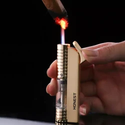 Honest Outdoor Windproof Metal Portable Torch Turbo Butane Gas Lighter Flush Blue Fire Viewable Gas Window Recyclable Men's Gift