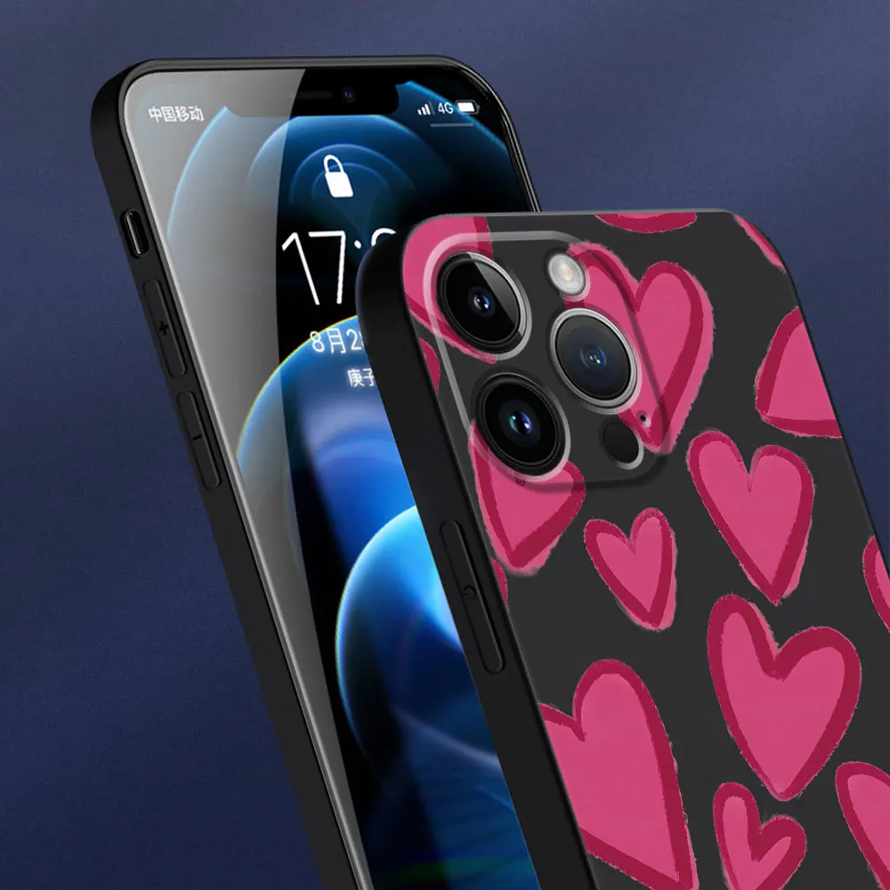 Funda Phone Case for Honor X8a X9a 90 Pro 70 X6a Magic5 Lite X6 X7 8X X8 Magic5 Cover Black Soft Girl Friends Pink Heart