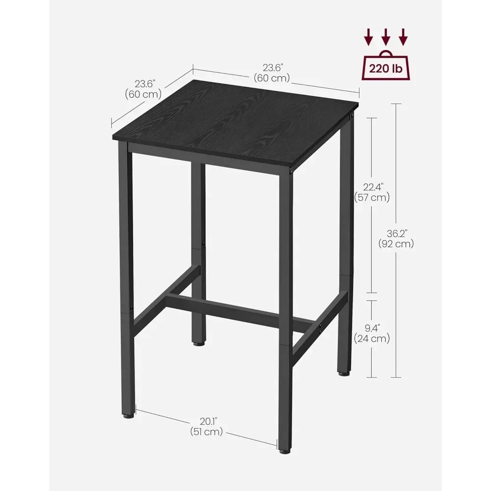 Bartafel, Kleine Keuken Eettafel, Hoge Pubtafel, Hoogte Cocktailtafel, Stevig Frame, 23.6X23.6X36.2 Inch