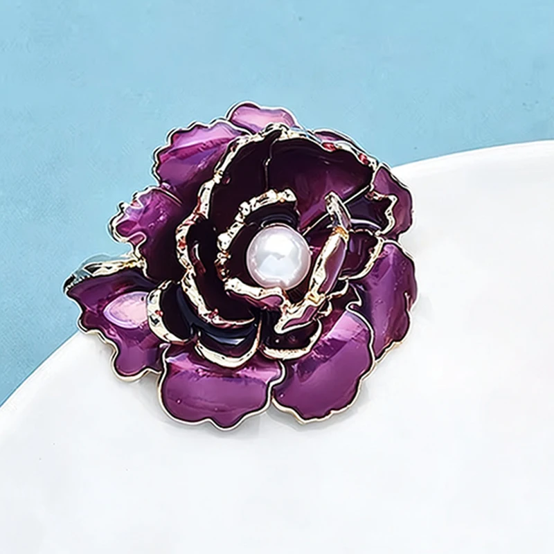 Wuli&baby Pretty Peony Flower Brooches For Women Unisex 2-color Enamel Pearl Plants Party Office Brooches Pins Gifts