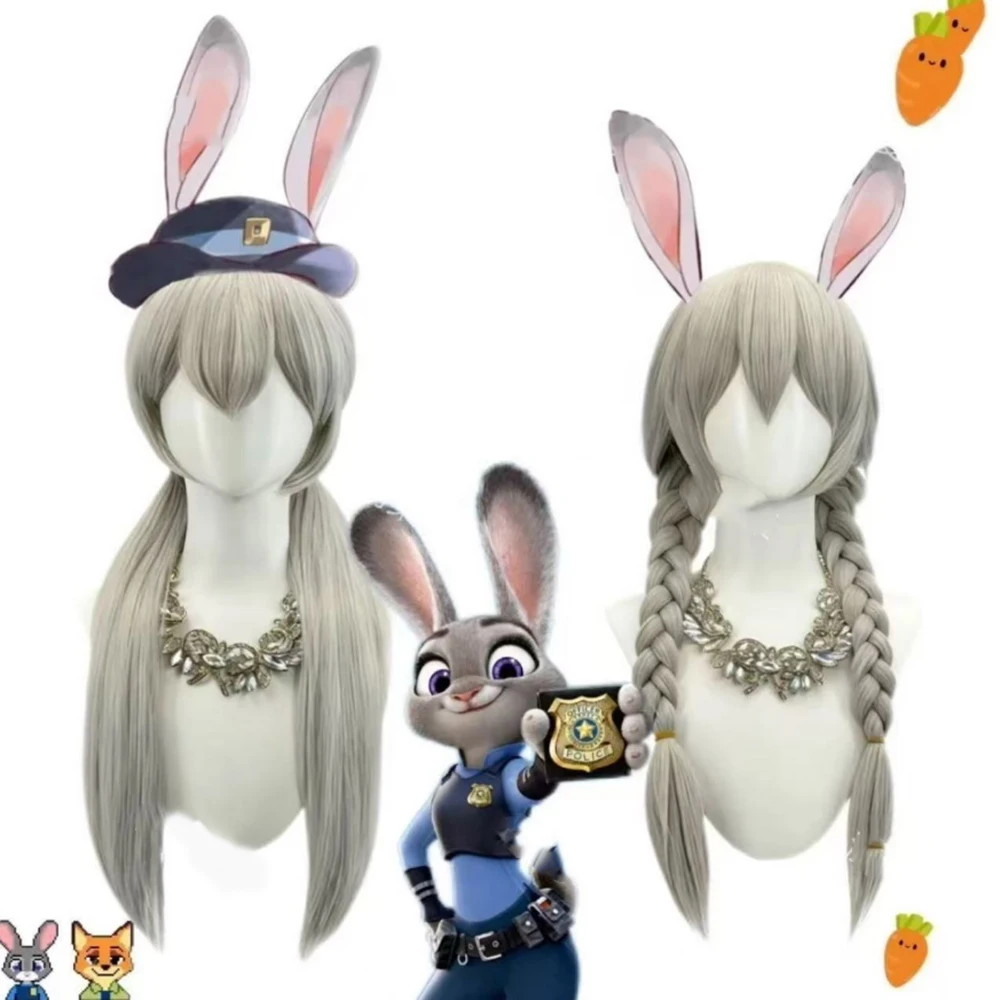 HAIRJOY Synthetic Hair Wig Zootopia 2 Judy Hopps  Cosplay Wig Long Grey Braided Wigs 2Hairstyles  Rose Net