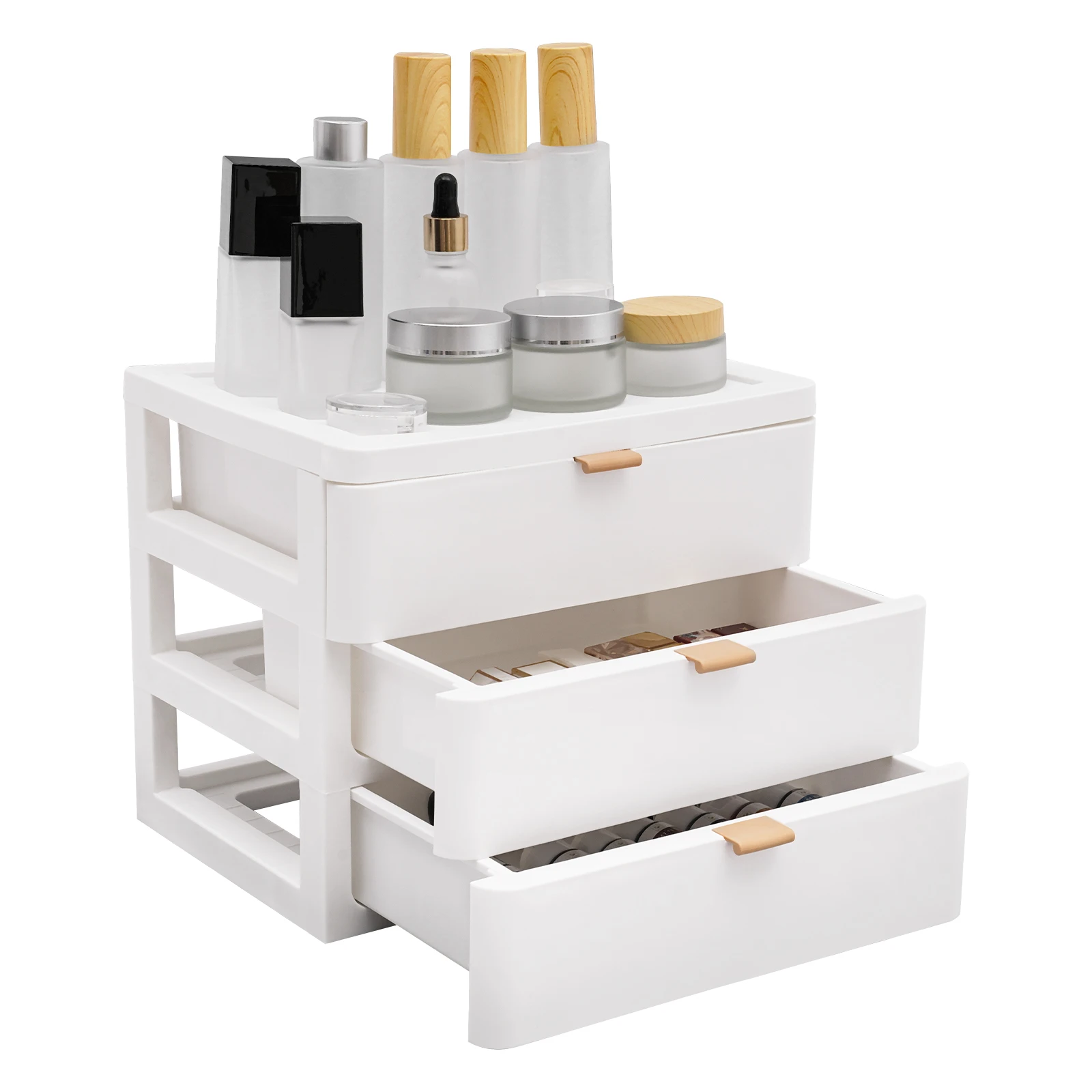 

Cosmetic Storage, Desktop Organiser 3 Tier Jewellery Box with Drawers, Ideal for Storing Skin Care Products, Nail Polish, White