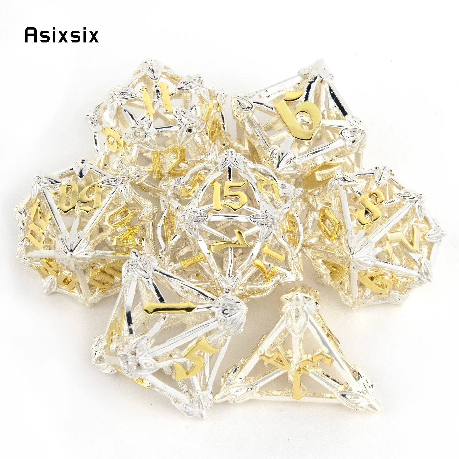 

7 Pcs White Yellow Leaf Flower Hollow Metal , Dnd Dic Perfect For Card Games Board Games For Critical Role, Rpgs, D&D