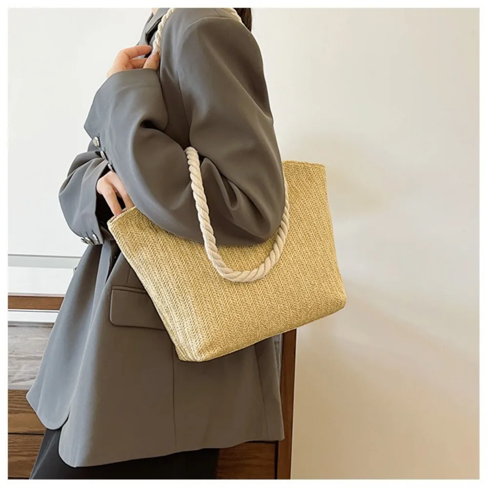 Neue Sommer-Strandtasche mit Großer Kapazität, Raffia Boho Schultertasche, Henkeltasche für Damen – Detail 11