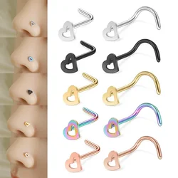 5Pcs/ set of hollow heart-shaped stainless steel nose stud earrings suitable for men and women to wear nose piercing jewelry