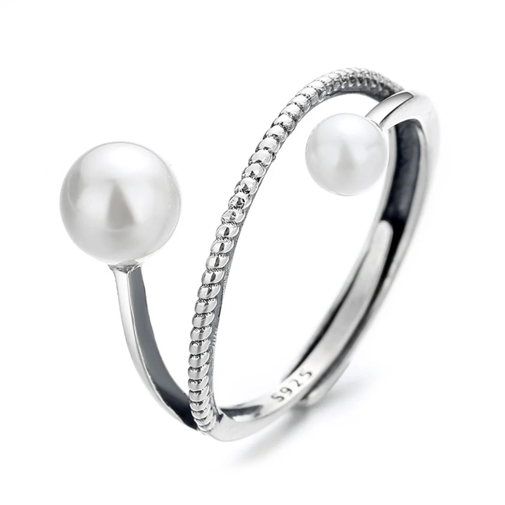 Simple Pearl Ring For Women Fashionable Silver Color Spiral Opening Adjustable Ring Trendy Jewelry Accessories