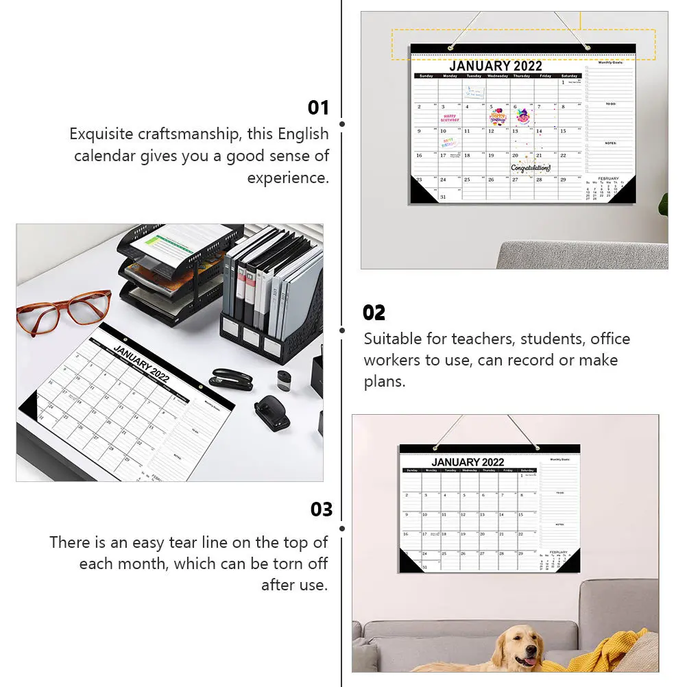 

1 шт. английский календарь на 18 месяцев, подвесной декор, простой дизайн, прозрачный принт, органайзер для домашнего офиса, 2022
