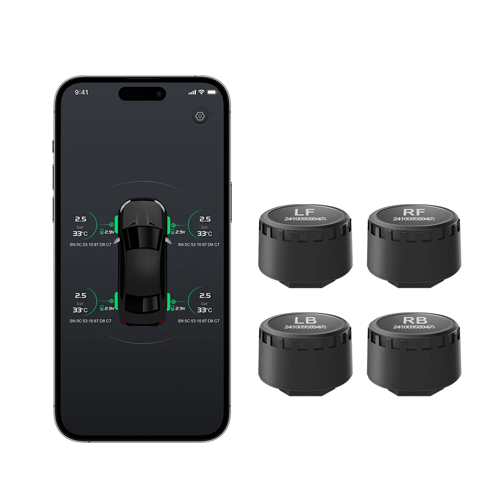 Bluetooth Compatible Car Motorcycle Bicycle Tire Pressure Monitoring System (TPMS) with App for Vehicle Tire Safety Management