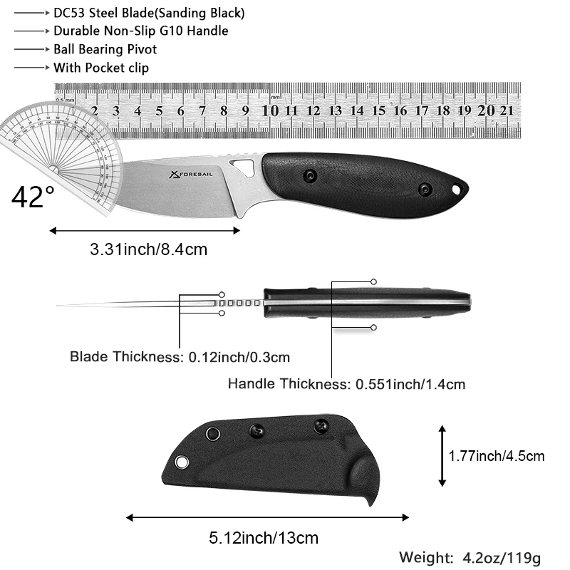 سكين ثابت G10 مقبض حاد DC53 الصلب التكتيكية البقاء على قيد الحياة الصيد في الهواء الطلق الصيد المطبخ التخييم التنزه EDC أداة السكاكين المحمولة