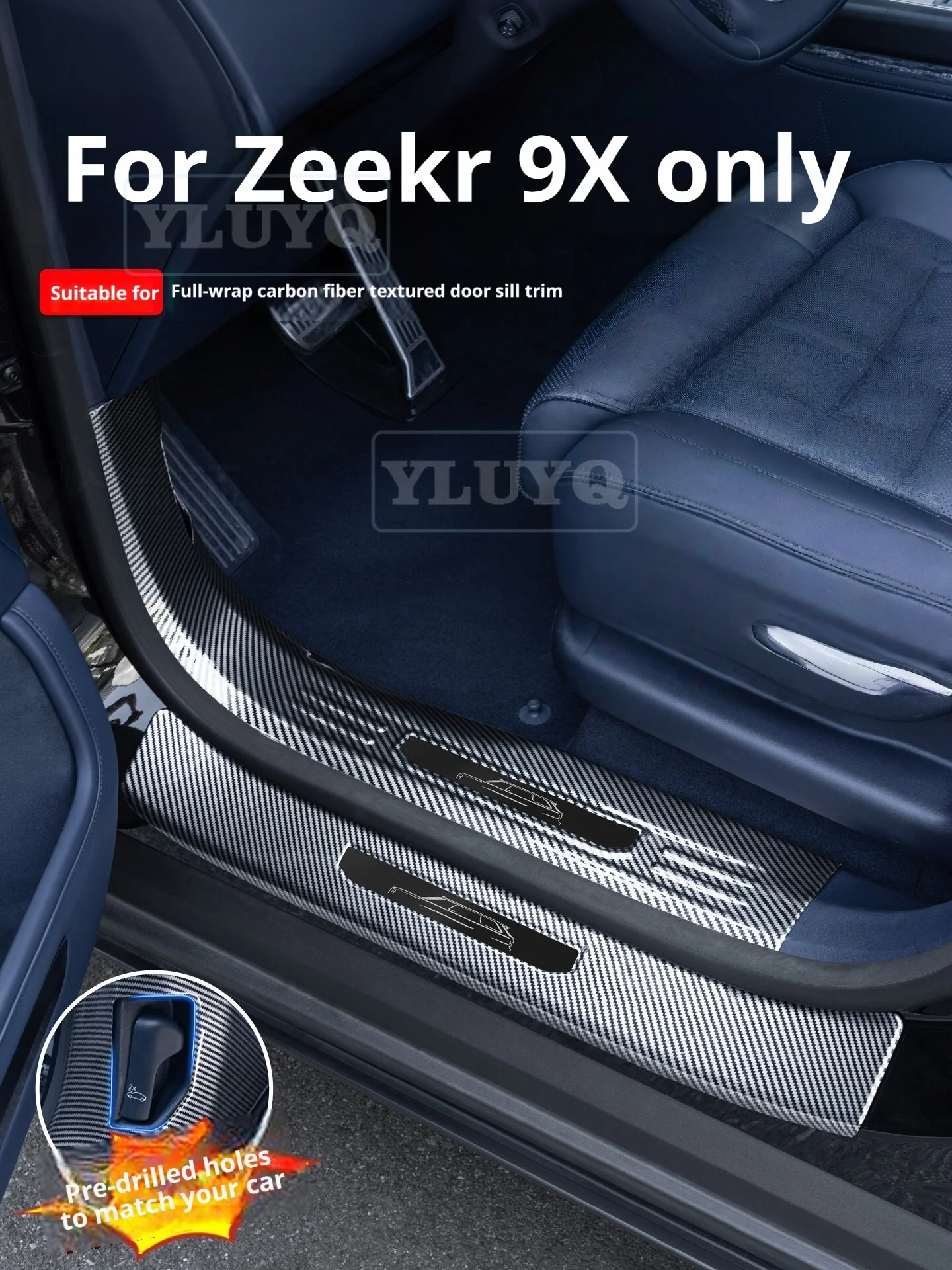 For Zeekr 9X Carbon Fiber Textured Door Sill Strip, Car Door Step Protection Strip, Anti-kick and Wear-resistant Accessories