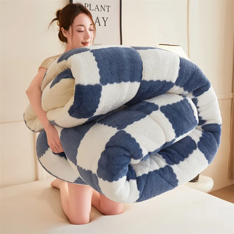 Super Thick Warm Winter Checkerboard Duvet Blankets Soft Artificial Lamb Cashmere Weighted Fluffy Warmth Duvet Comforter Quilt