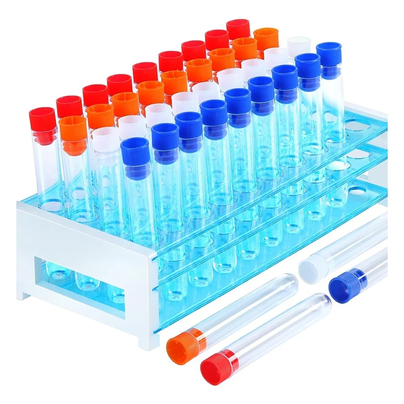 

Test Tubes,40Pcs Test Tubes With Rack,Plastic Test Tubes With Caps,Science Tubes And Test Tube Holder 16X100mm (12Ml)