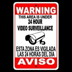 Warning Security 24 Hour Video Surveillance Camera Sign English/spanish